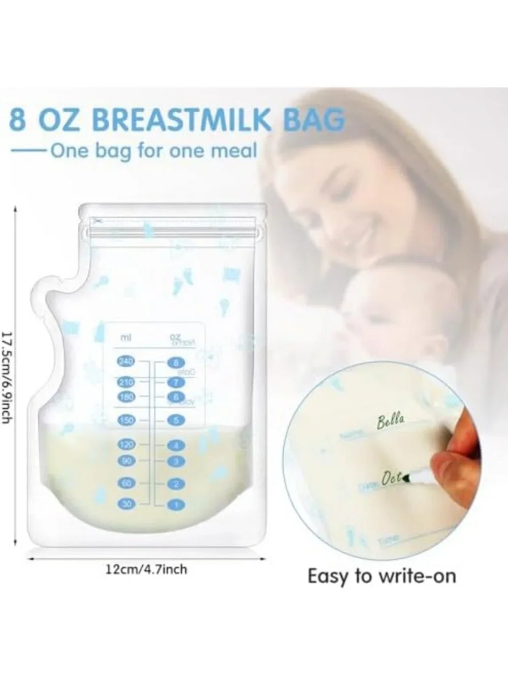 500 Count Breastmilk Storage Bags - 8 oz Leak-Proof Freezer Safe Milk Bags
